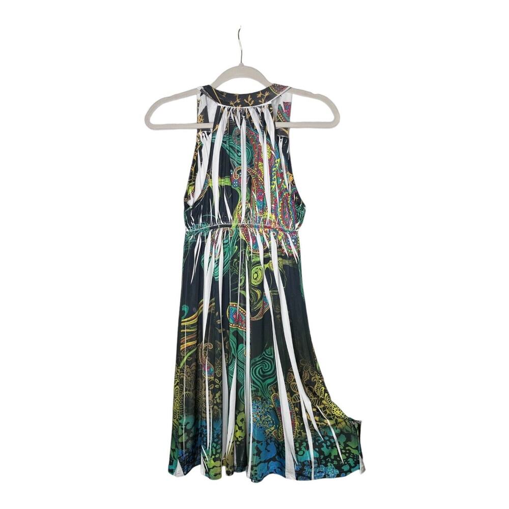 Myan Women Green Casual Dress Medium Francesca Collection Plunging Neckline Boho